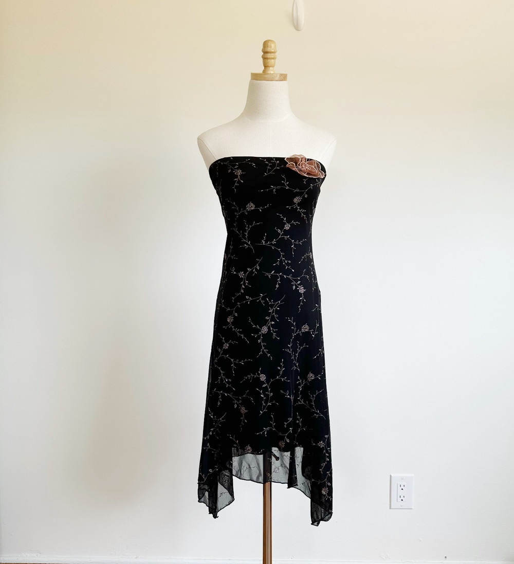 VTG Y2K Charlotte Russe Strapless Dress Size M Sparkle Asymmetrical Hem Fairy - Picture 1 of 9